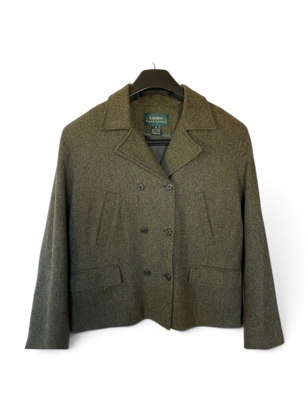 Lauren Ralph Lauren Olive Lambswool Tweed Double-Breasted Jacket Size 16